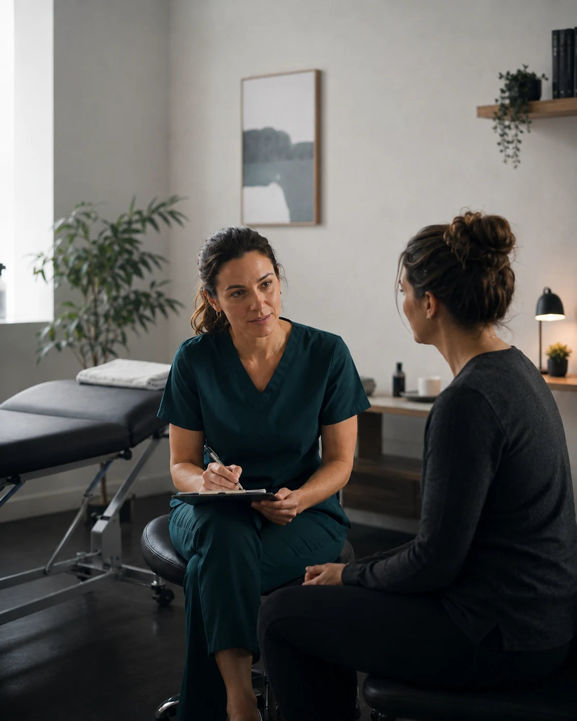 Wellness practitioner preparing a treatment room